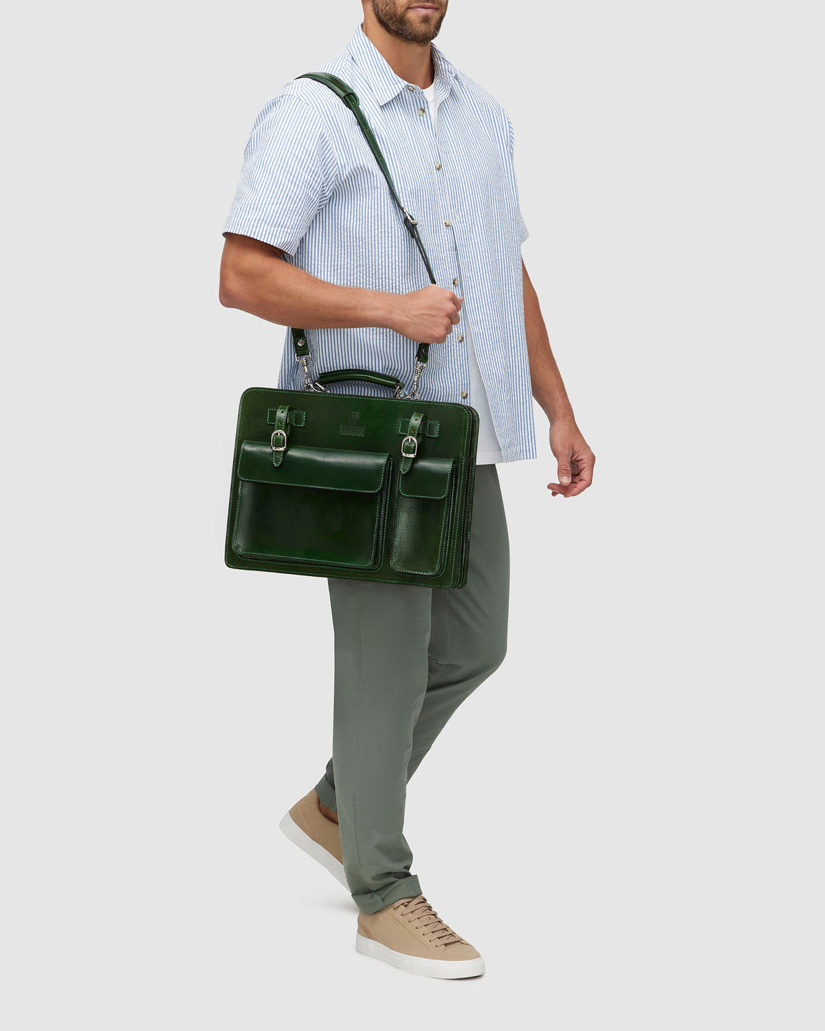 Munich Green - Double Compartment Leather Briefcase - Republic of Florence