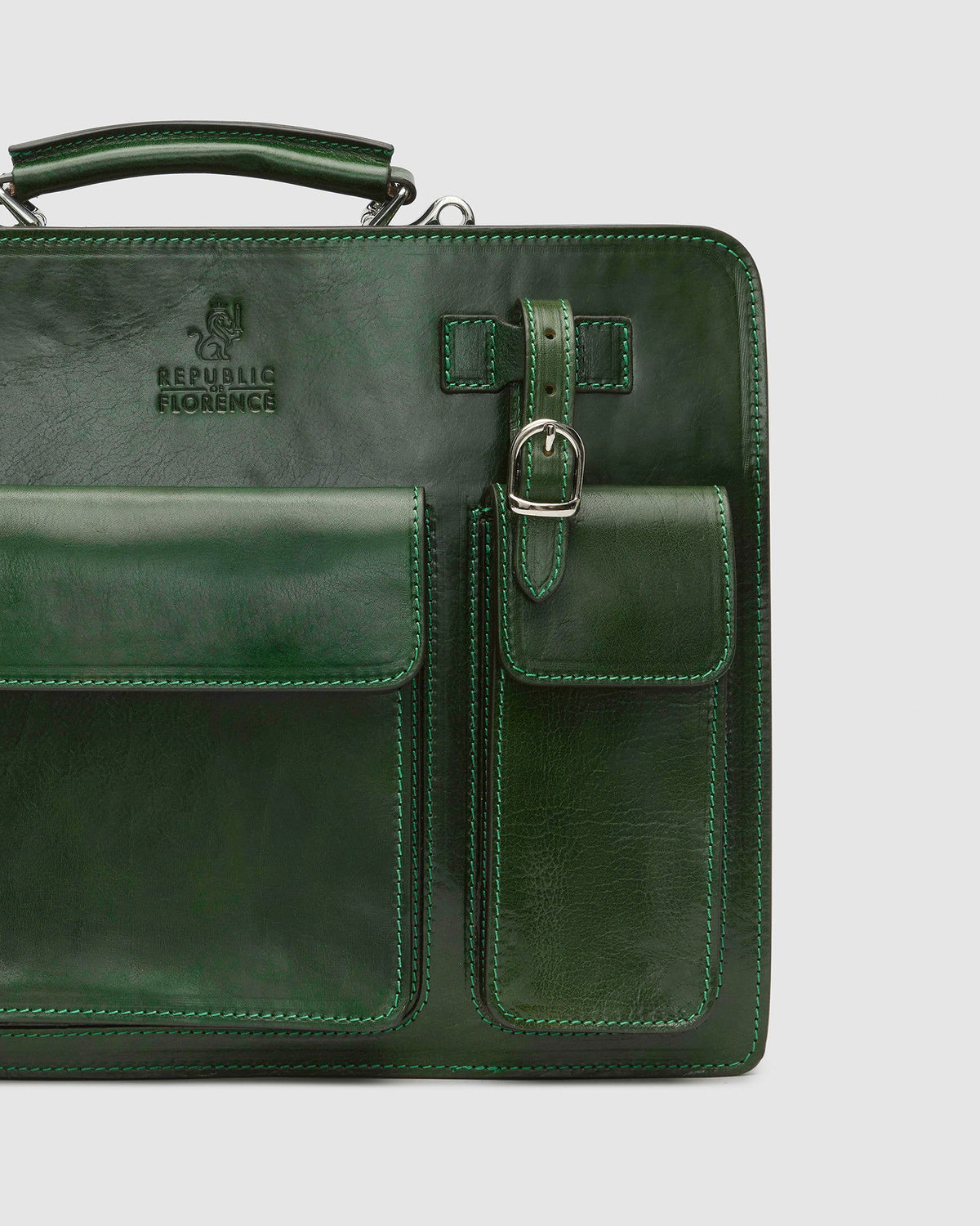 Munich Green - Double Compartment Leather Briefcase - Republic of Florence
