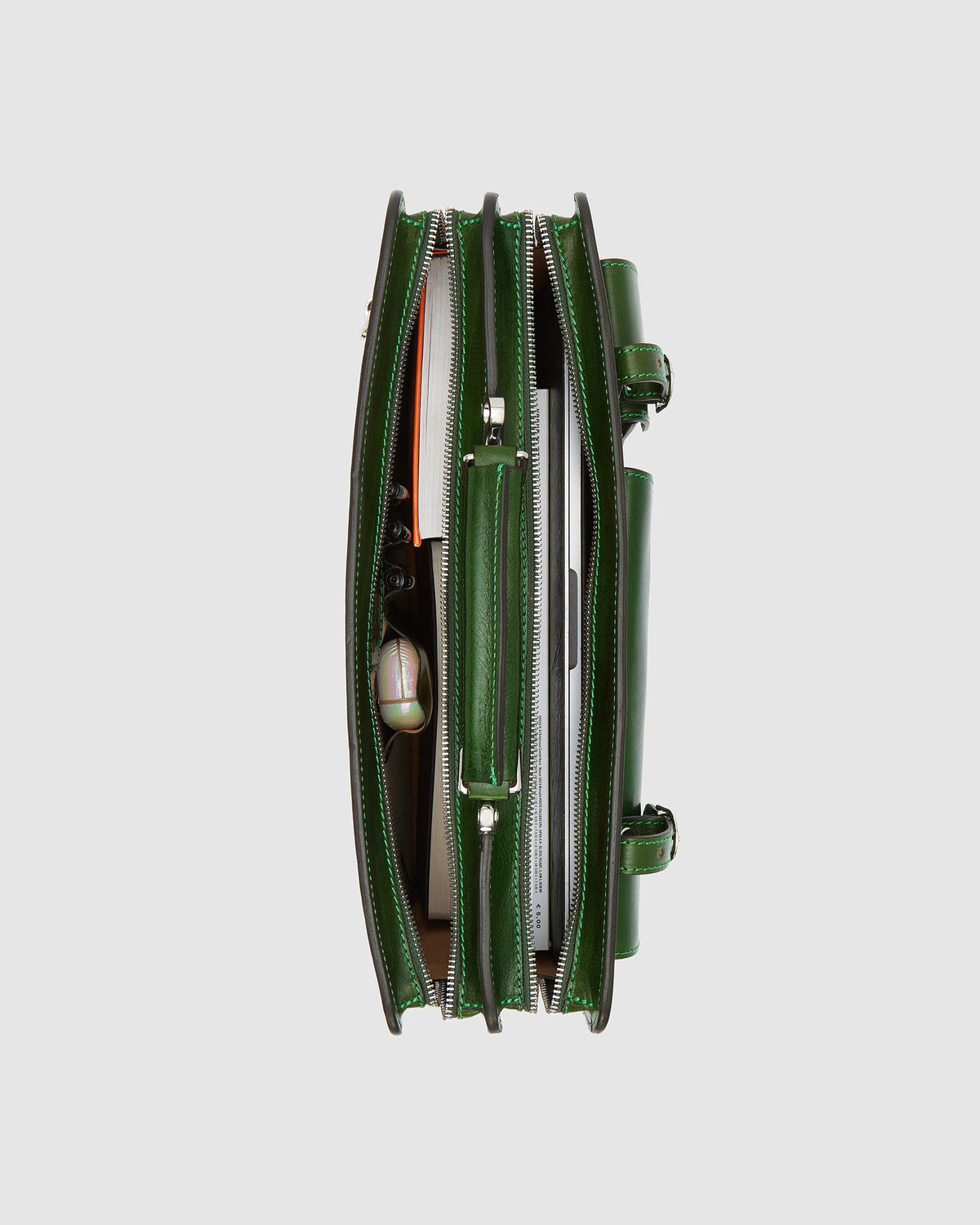 Munich Green - Double Compartment Leather Briefcase - Republic of Florence