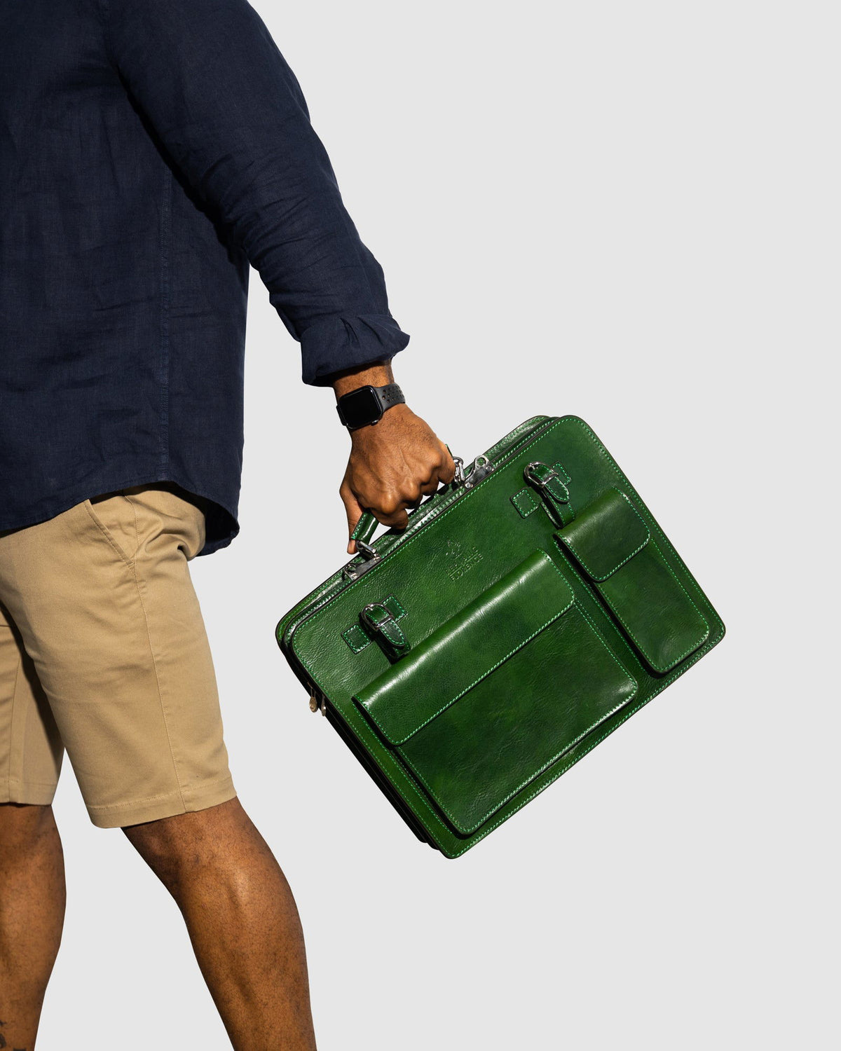 Munich Green - Double Compartment Leather Briefcase - Republic of Florence