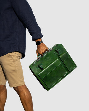 Munich Green - Double Compartment Leather Briefcase - Republic of Florence