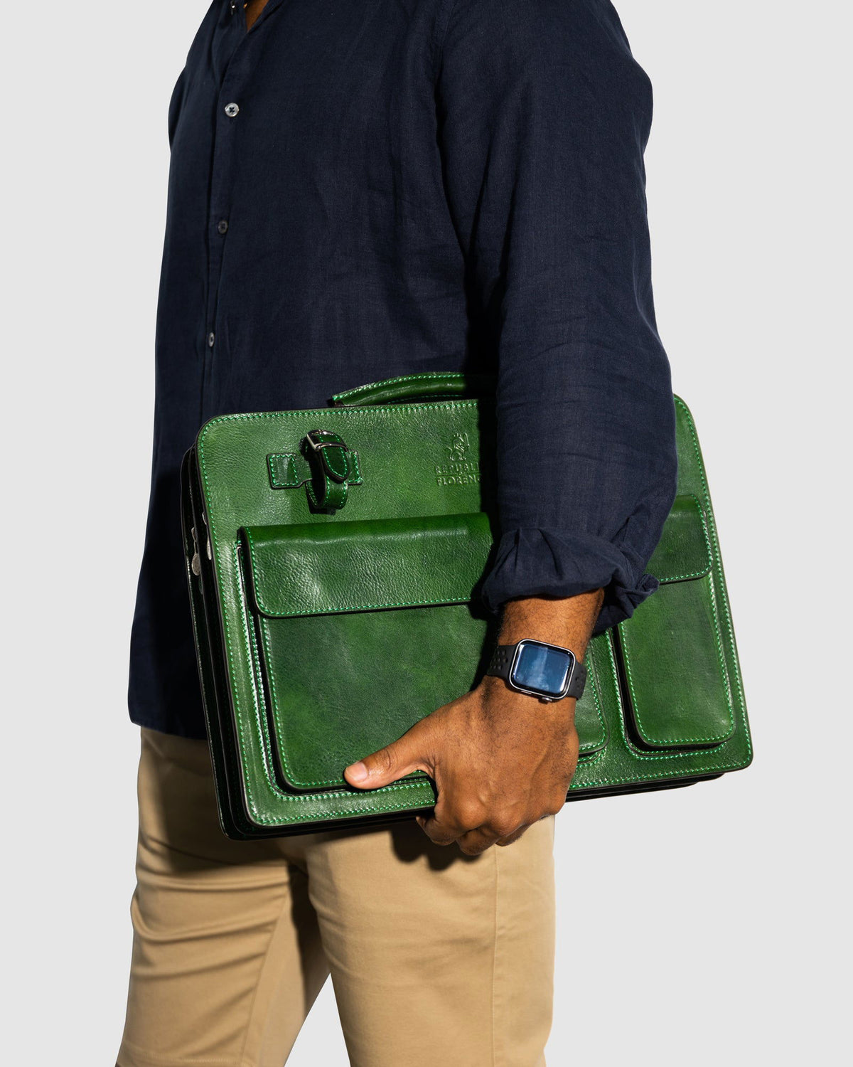 Munich Green - Double Compartment Leather Briefcase - Republic of Florence