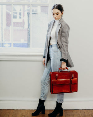Munich Green - Double Compartment Leather Briefcase - Republic of Florence