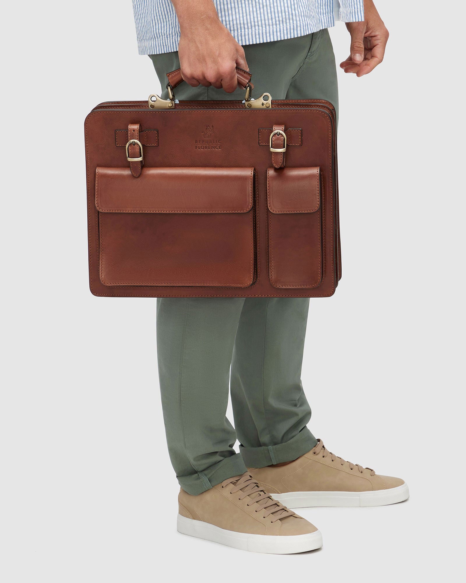 Munich Matt Brown - Double Compartment Leather Briefcase - Republic of Florence