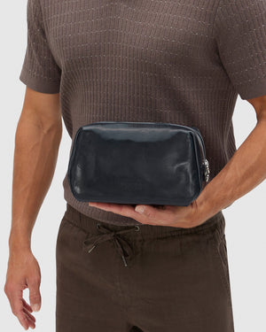 Otto  Dopp Kit Blue - Leather Toiletry Bag - Republic of Florence