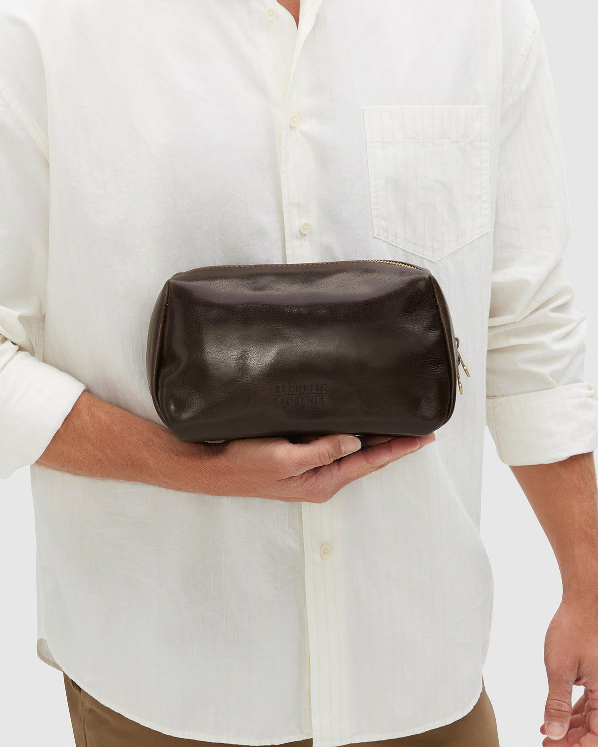 Otto Dopp Kit Chocolate - Leather Toiletry Bag - Republic of Florence