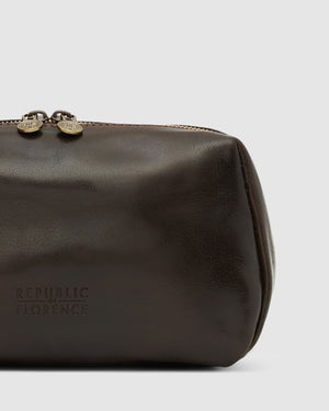 Otto Dopp Kit Chocolate - Leather Toiletry Bag - Republic of Florence