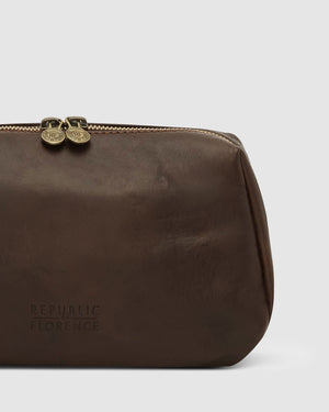 Otto Dopp Kit Matt Chocolate - Leather Toiletry Bag - Republic of Florence