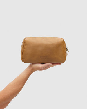Otto Dopp Kit Matt Tan - Leather Toiletry Bag - Republic of Florence