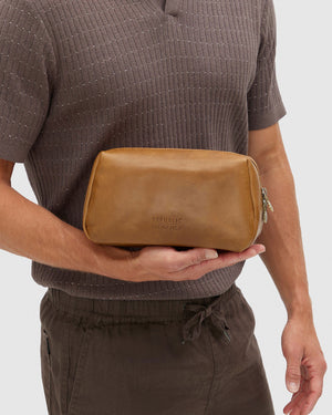 Otto Dopp Kit Matt Tan - Leather Toiletry Bag - Republic of Florence