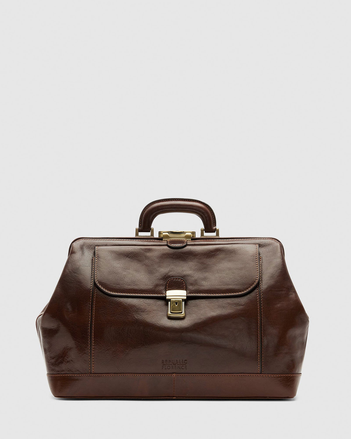 Republic of Florence Panacea Brown Leather Doctor Bag Luxury Medical Professional Bag with Multiple Pockets Handmade in Italy 40cm x 27cm x 17cm