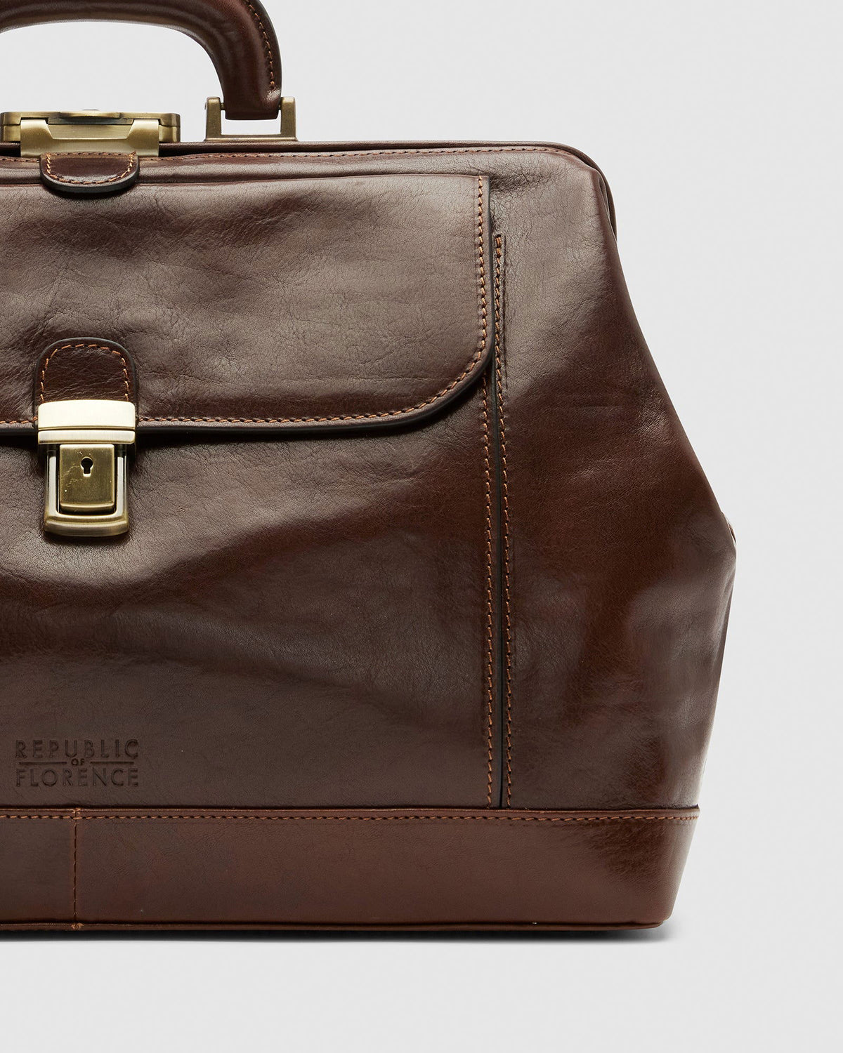 Republic of Florence Panacea Brown Leather Doctor Bag Luxury Medical Professional Bag with Multiple Pockets Handmade in Italy 40cm x 27cm x 17cm