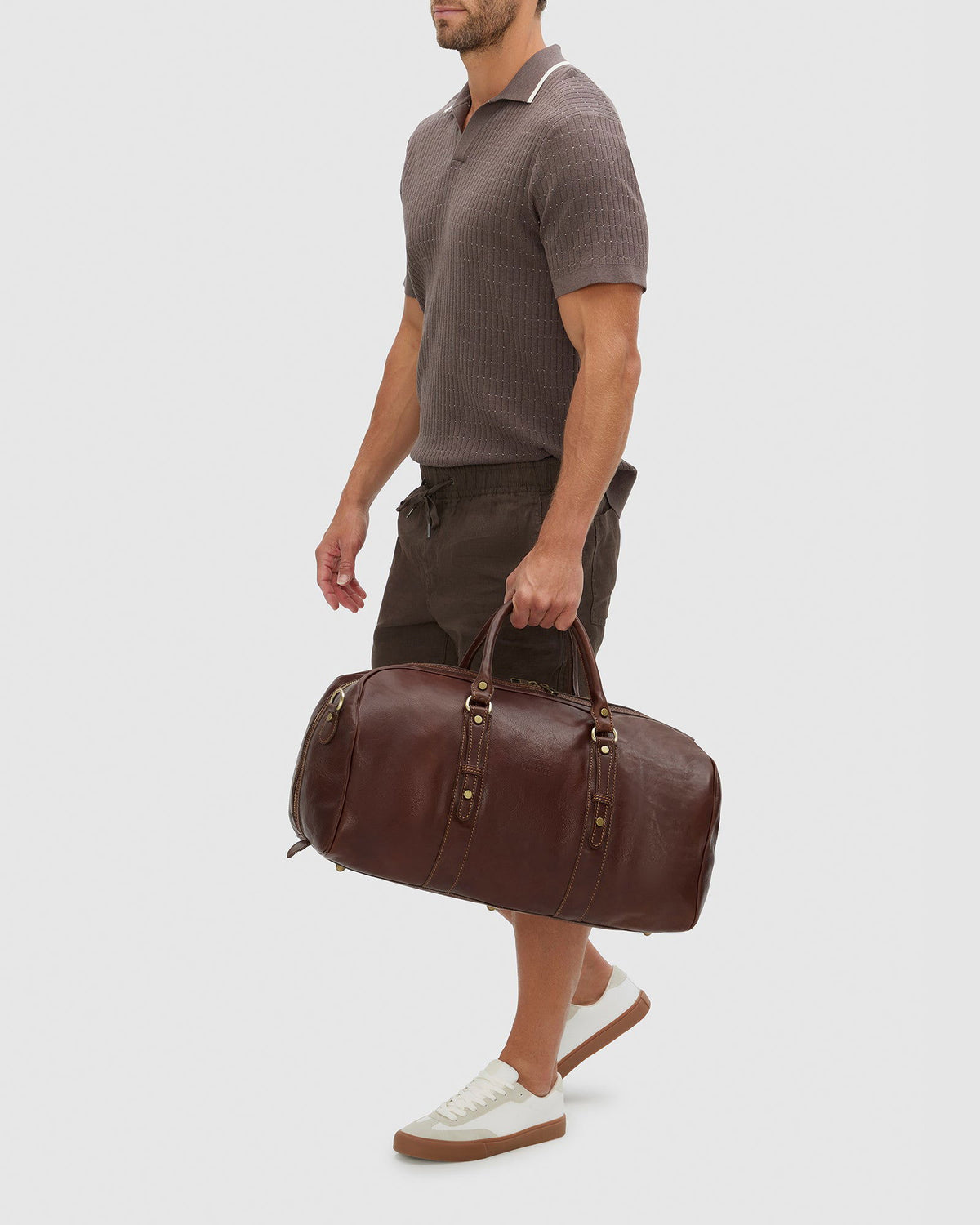 Polo Medium Brown - Leather Duffle Bag - Republic of Florence