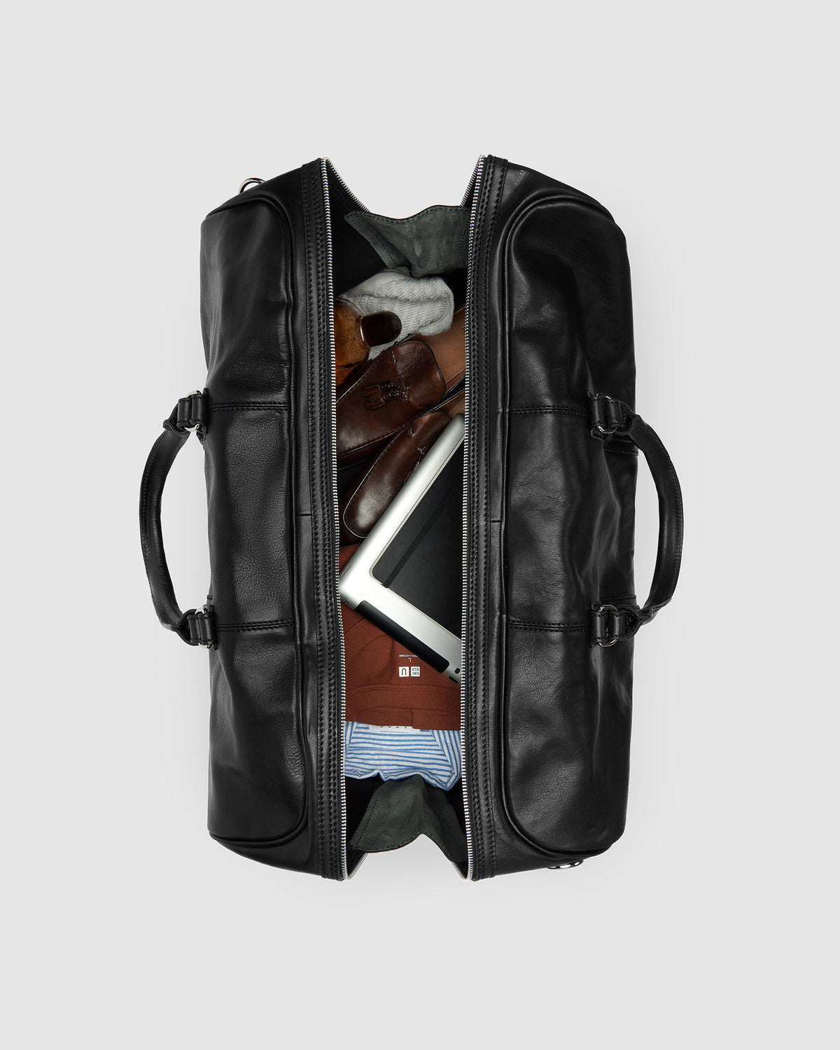 Polo Medium Matt Black - Leather Duffle Bag - Republic of Florence