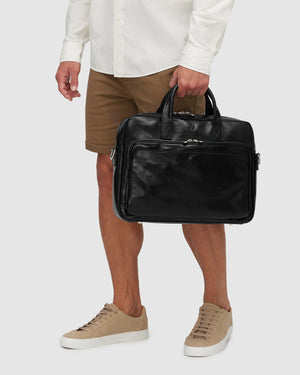 Pretoria Black - Leather Laptop Briefcase - Republic of Florence