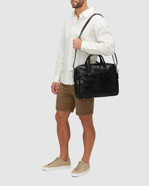 Pretoria Black - Leather Laptop Briefcase - Republic of Florence