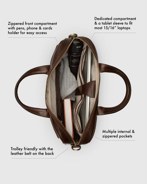 Pretoria Matt Chocolate - Leather Laptop Briefcase - Republic of Florence