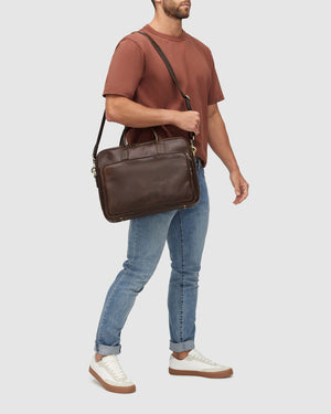 Pretoria Matt Chocolate - Leather Laptop Briefcase - Republic of Florence