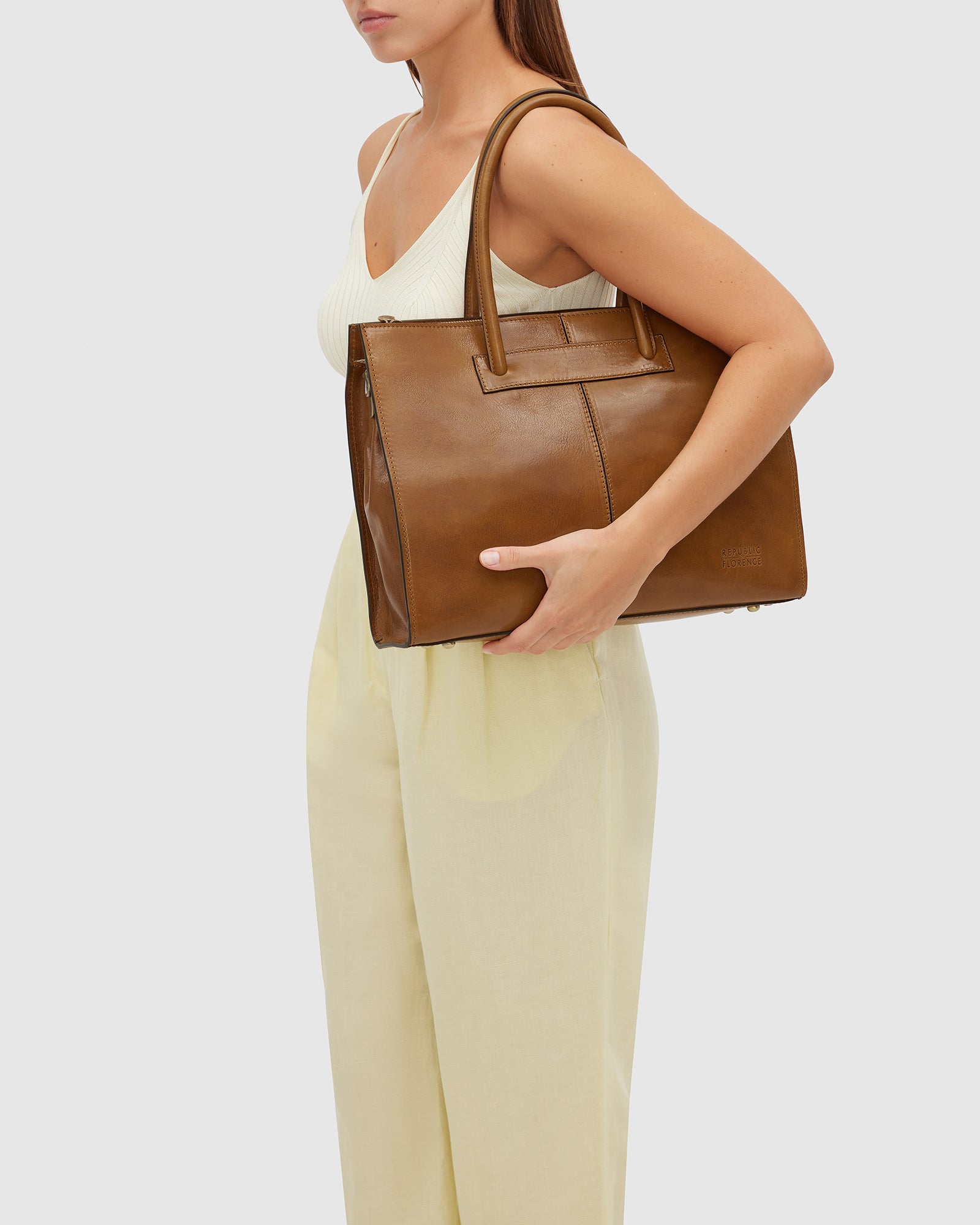 Florence Tan - Leather Women Tote/Work bag
