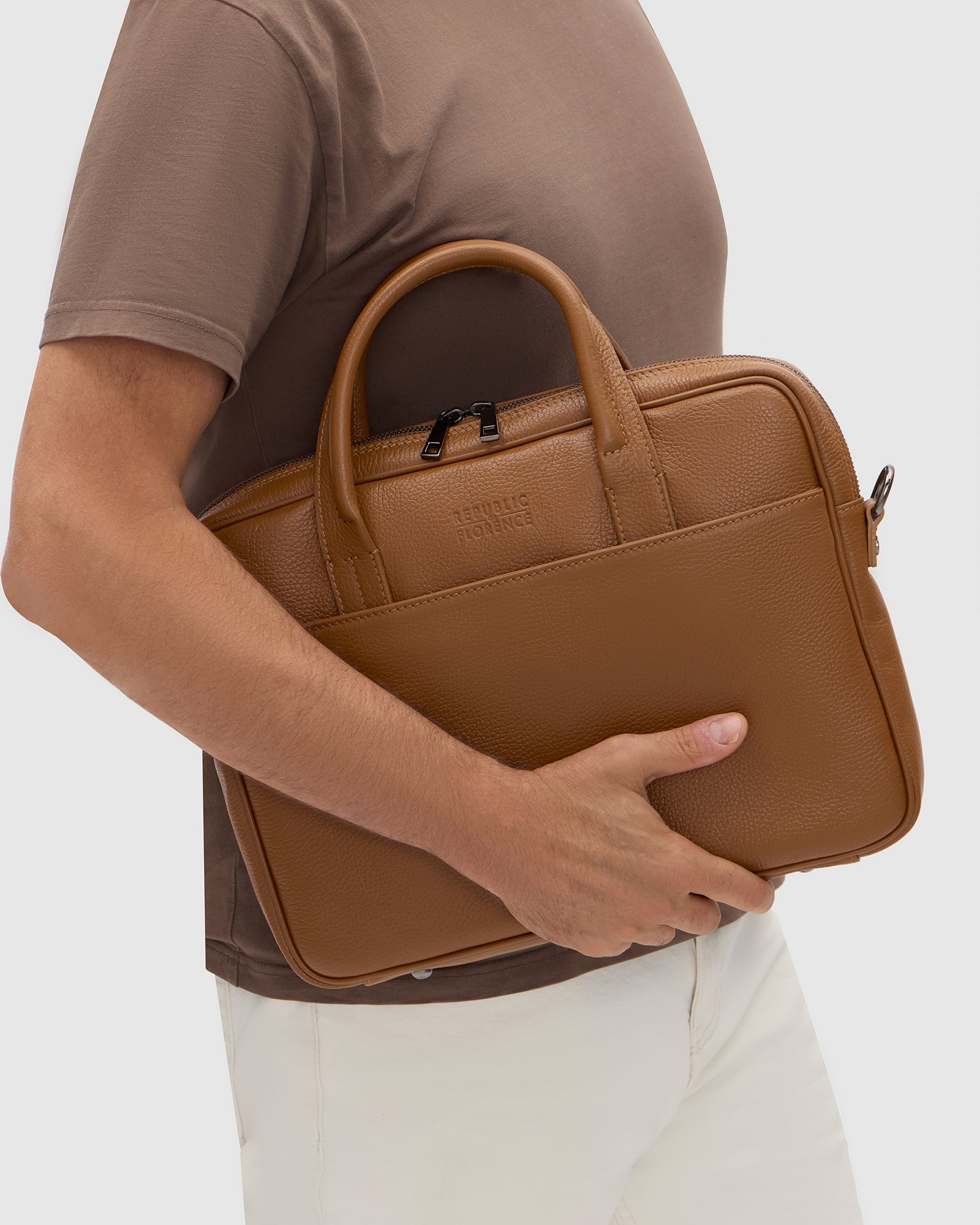 Glasgow Pebble Tan - 14" Leather Briefcase