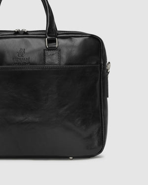 Tokyo Black - Slim Leather Laptop Briefcase