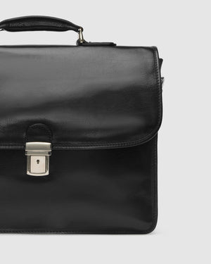 Milan Black - Leather Laptop Briefcase