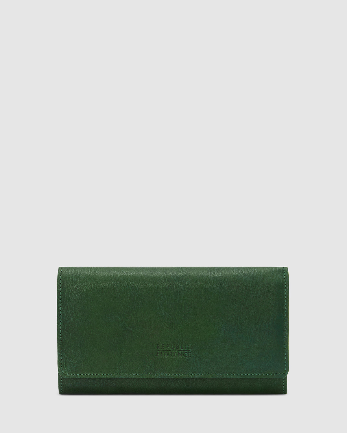 Green Hand-made Cowhide Leather Wallet Zipper Long Wallet