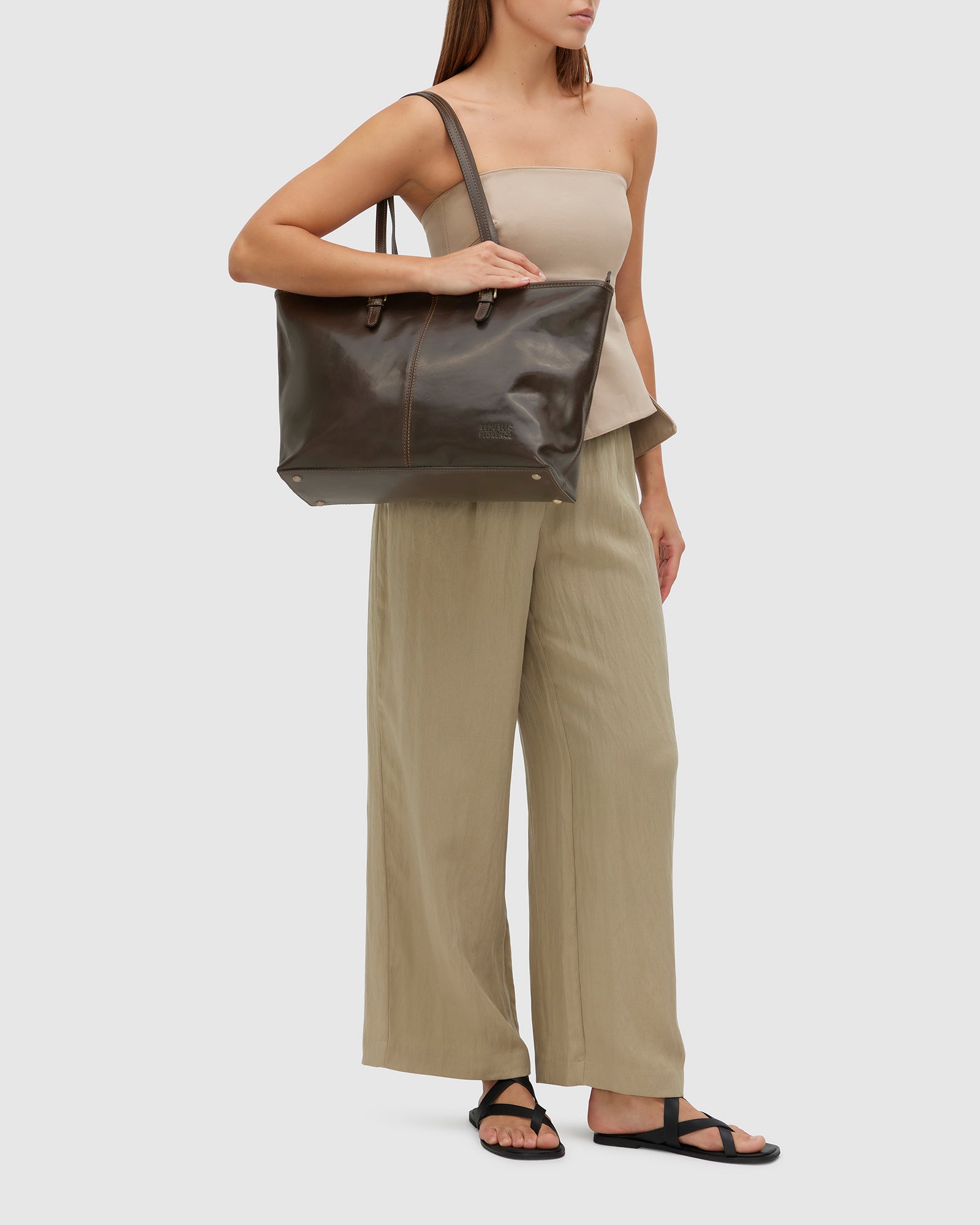 Elena Chocolate - Leather Tote Bag