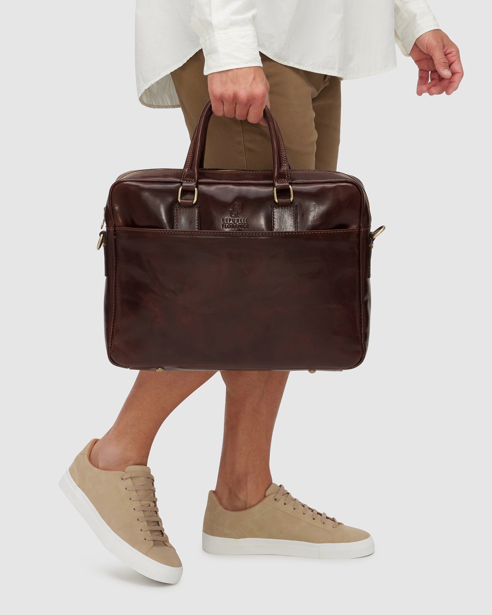 Tokyo Brown - Slim Leather Laptop Briefcase