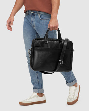 Tokyo Black - Slim Leather Laptop Briefcase - Republic of Florence