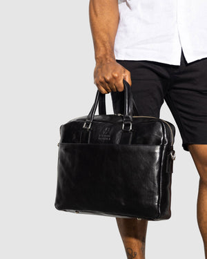 Tokyo Black - Slim Leather Laptop Briefcase - Republic of Florence