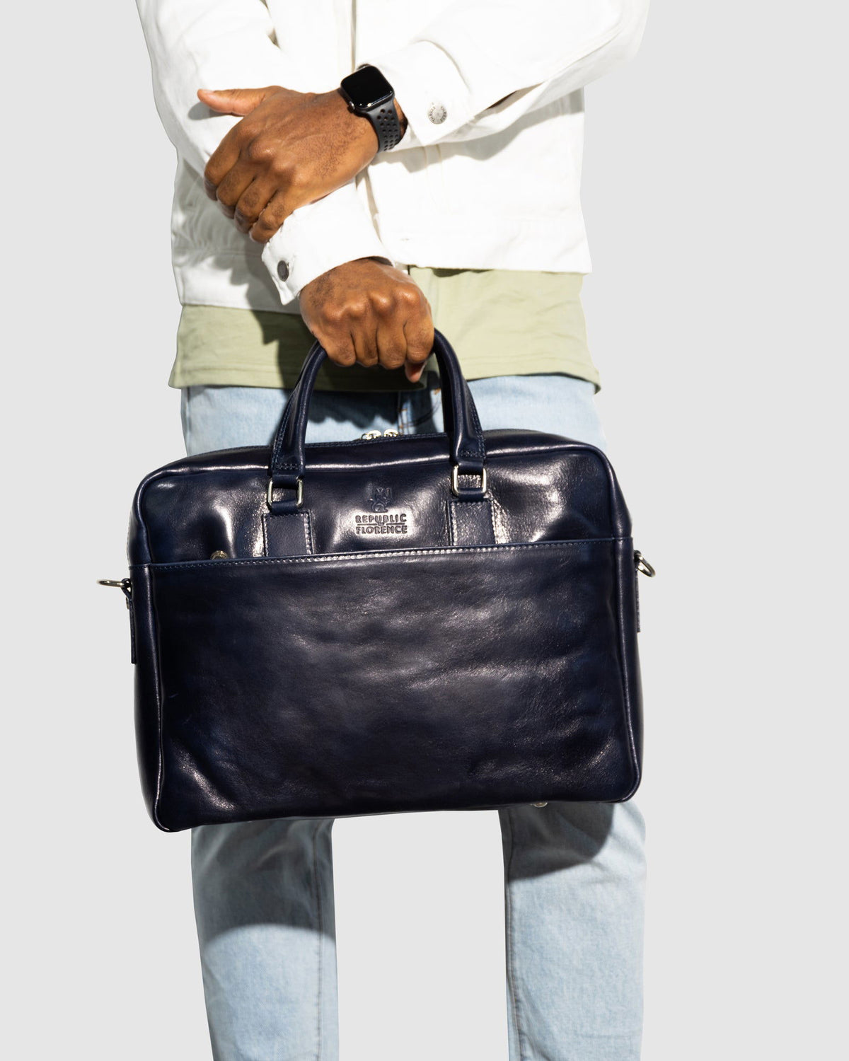 Tokyo Blue - Slim Leather Laptop Briefcase - Republic of Florence