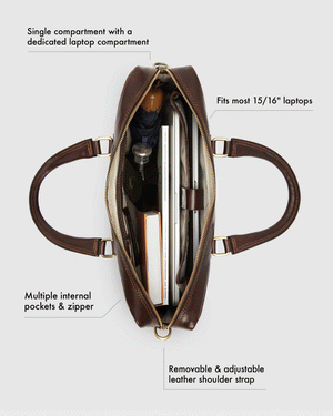 Tokyo Brown - Slim Leather Laptop Briefcase - Republic of Florence
