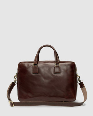 Tokyo Brown - Slim Leather Laptop Briefcase - Republic of Florence