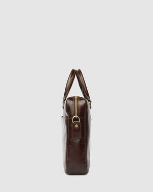 Tokyo Brown - Slim Leather Laptop Briefcase - Republic of Florence