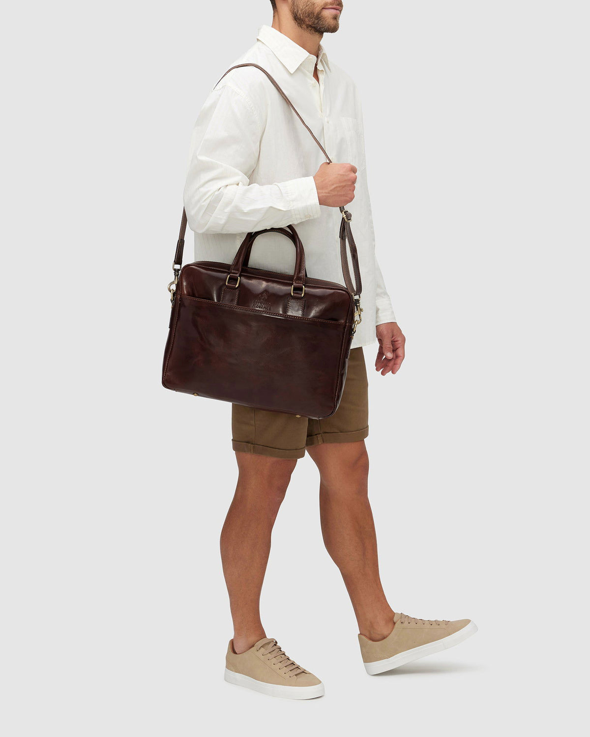 Tokyo Brown - Slim Leather Laptop Briefcase - Republic of Florence