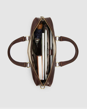 Tokyo Brown - Slim Leather Laptop Briefcase - Republic of Florence