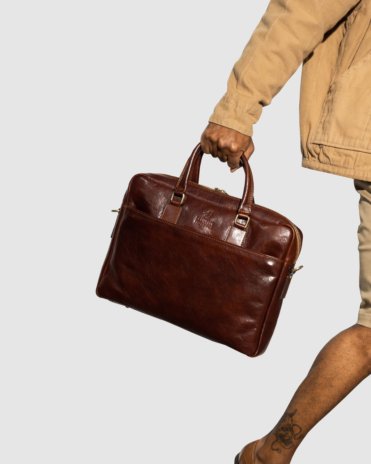 Tokyo Brown - Slim Leather Laptop Briefcase - Republic of Florence