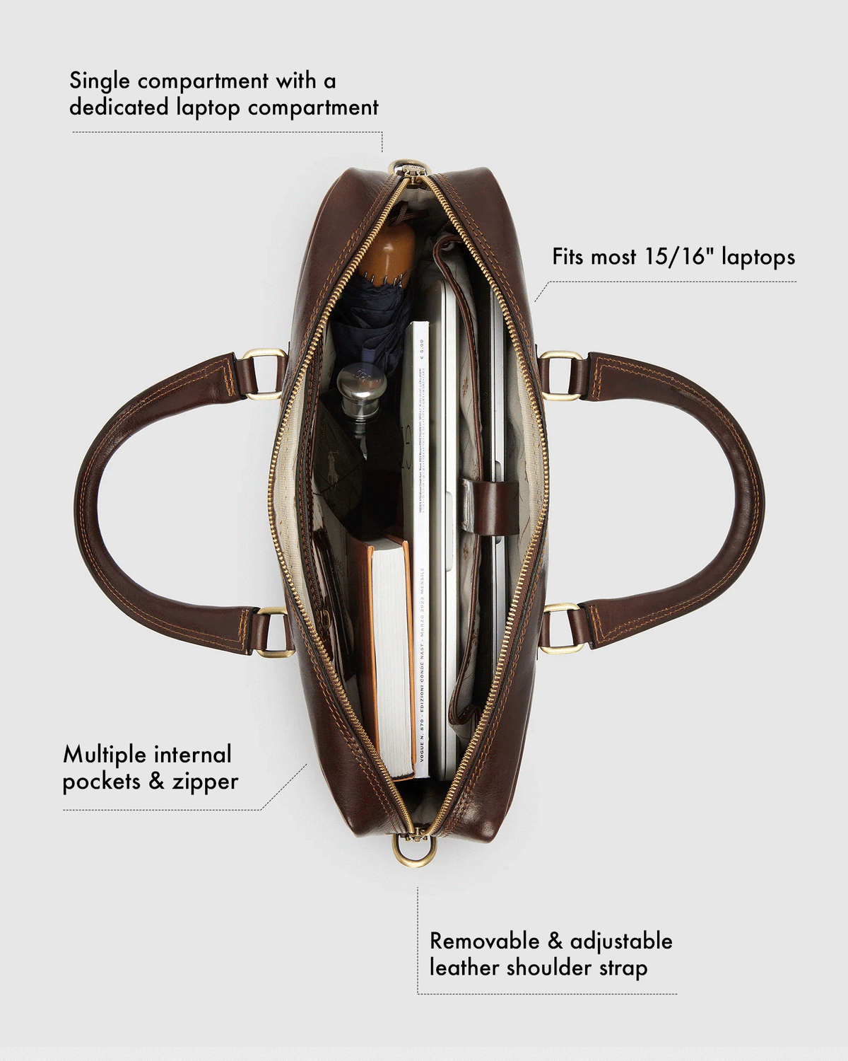 Tokyo Chocolate - Slim Leather Briefcase - Republic of Florence