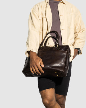 Tokyo Chocolate - Slim Leather Briefcase - Republic of Florence