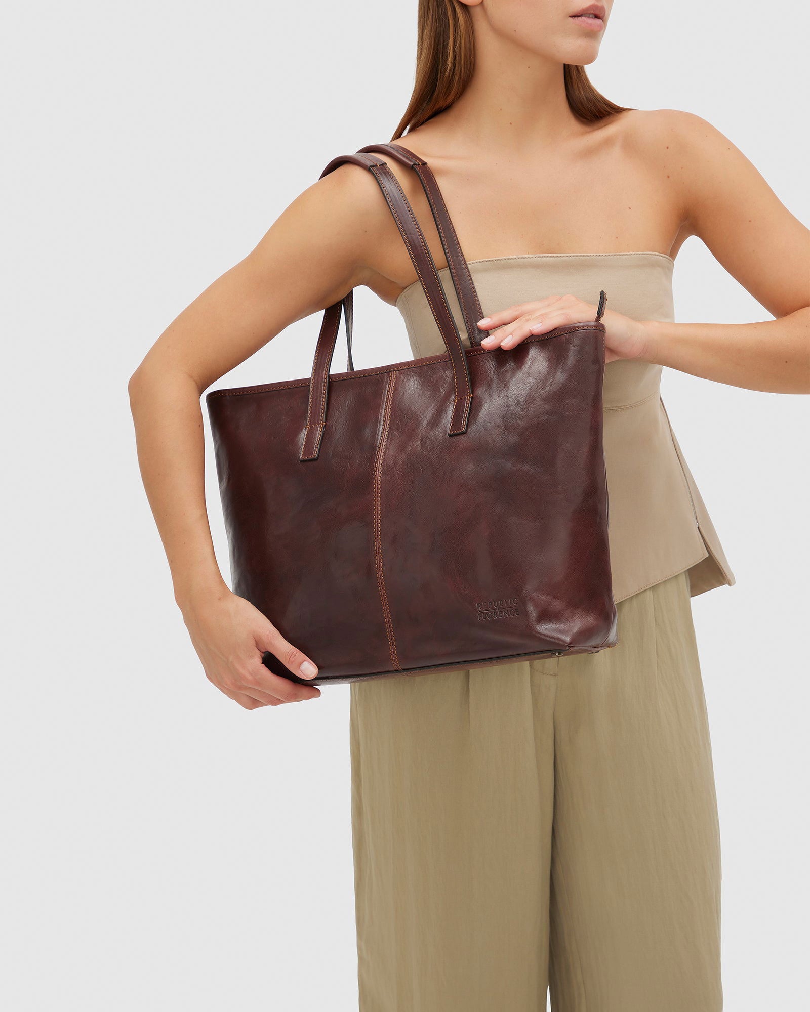 Beatrice Brown - Leather Tote / Work Bag - Republic of Florence