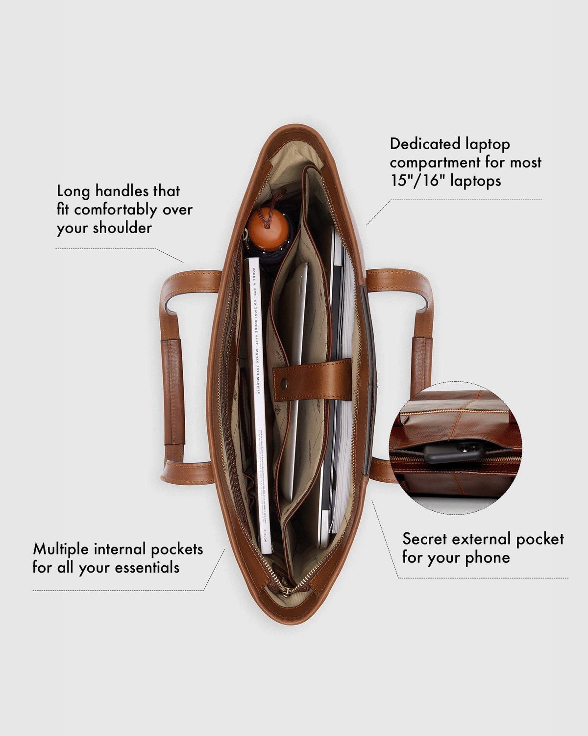 Beatrice Brown - Leather Tote / Work Bag - Republic of Florence