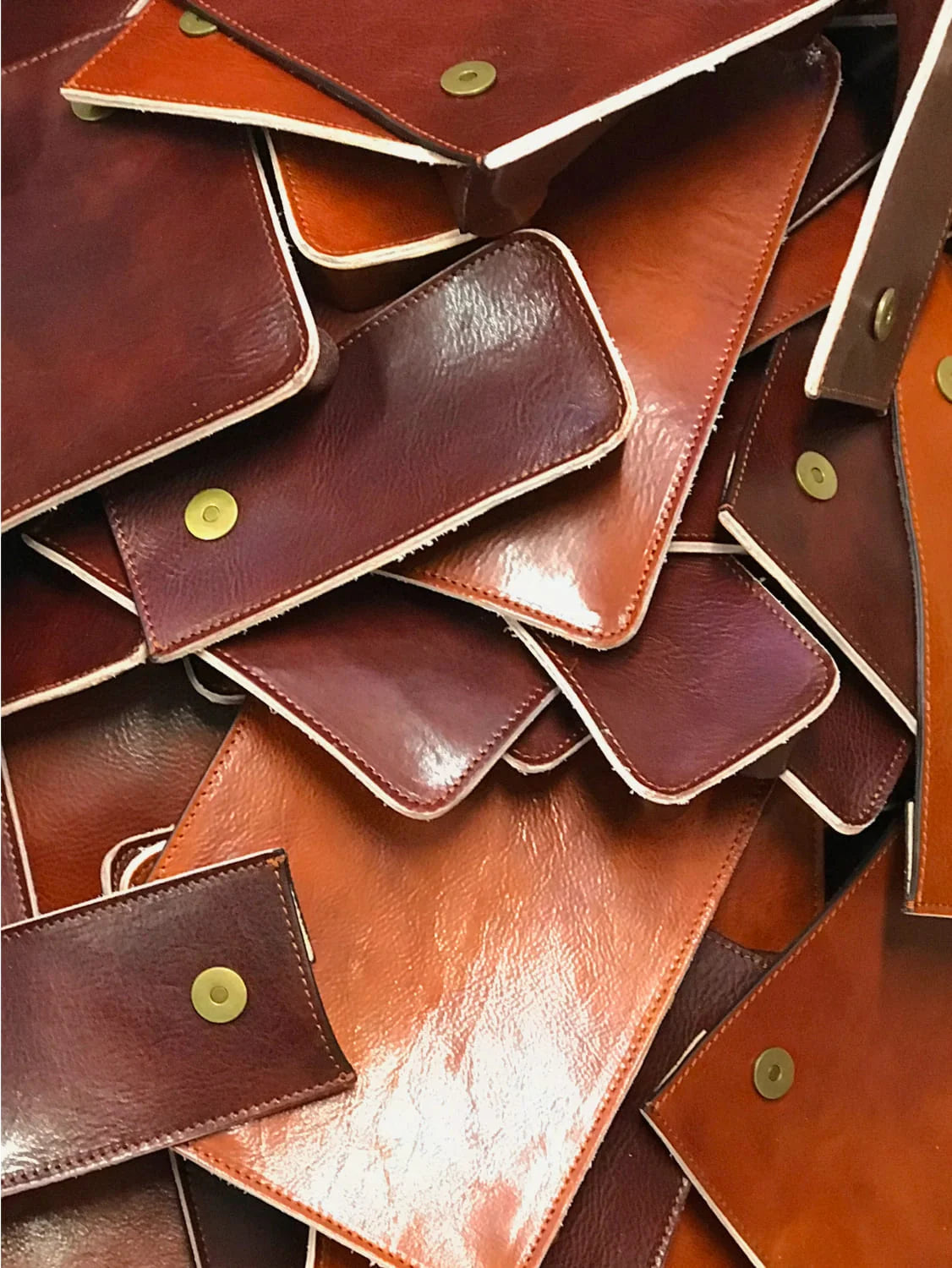 Close detail of leather pockets and grain